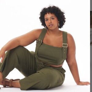 What Lo Wants Green Linen Blend Leah Bustier Crop Tank Top 1X